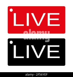 Live broadcast icon. Live video streaming. Red symbols and buttons for live broadcast, online broadcast. Red and black buttons for live and online app Stock Vector