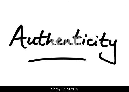 Authenticity, handwritten on a white background. Stock Photo