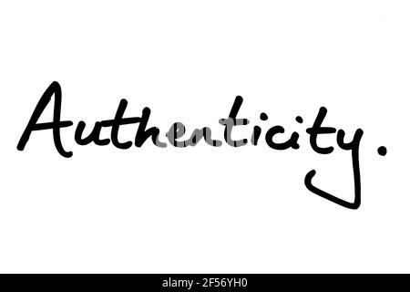 Authenticity, handwritten on a white background. Stock Photo