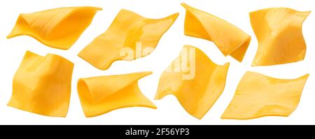 Slices of processed cheese isolated on white background Stock Photo