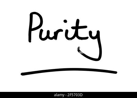 Purity, handwritten on a white background. Stock Photo