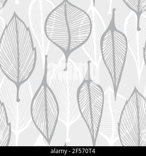Hand drawn leafs pattern, seamless illustration with leaves on green background Stock Vector