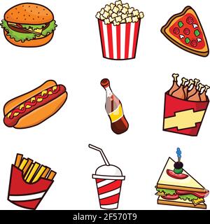 Fast food set illustration vector isolated on white background Stock Vector