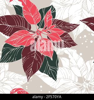 Flowers pattern, seamless vector background with poinsettia flowers, textile ornament Stock Vector