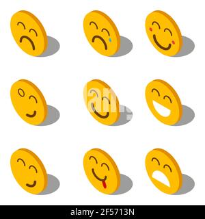 Set of emoticons of isometric design. isolated on white background. Vector eps10 Stock Vector
