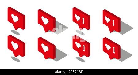 The heart of the social network. rating heart symbol icons. Set. Isometric design. Vector eps10 Stock Vector