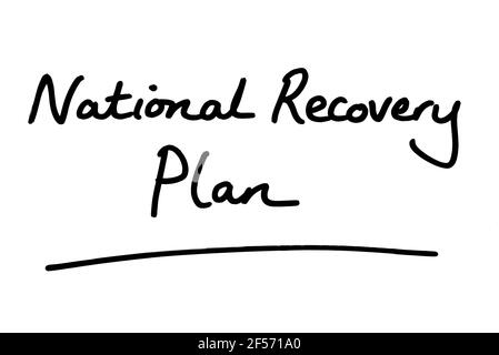 National Recovery Plan, handwritten on a white background. Stock Photo