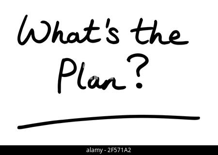 Whats the Plan? handwritten on a white background. Stock Photo