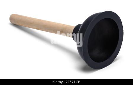 Black Rubber Plunger with Wood Handle Cut Out. Stock Photo