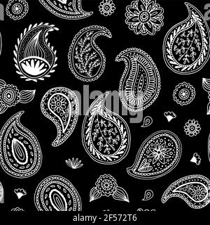 Paisley henna floral vector hand drawn seamless pattern, hand drawn ornament background Stock Vector