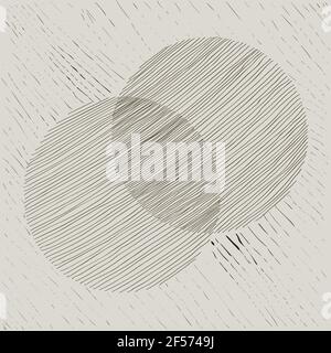 Handmade shapes of circles from a feather drawing on an abstract rough background Stock Vector