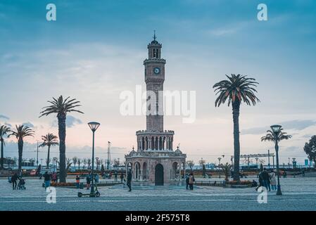 Izmir, Turkey - March 23 2021: Izmir Clock Tower in Konak square. Famous place Stock Photo