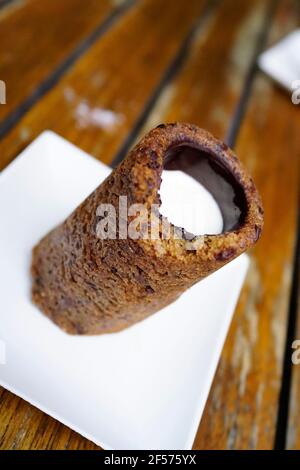 Chocolate Chip Cookie Shot at Dominique Ansel Bakery in SoHo neighborhood in Manhattan, New York City. Stock Photo