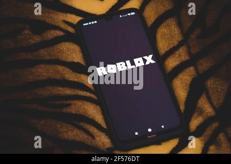 Brazil. 23rd Mar, 2021. In this photo illustration a Roblox logo seen displayed on a smartphone. Credit: Rafael Henrique/SOPA Images/ZUMA Wire/Alamy Live News Stock Photo