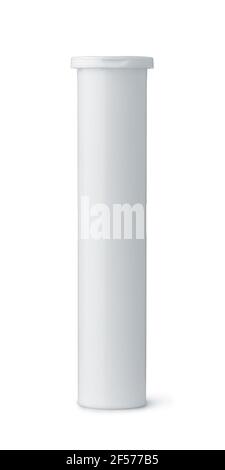 Front view of blank plastic medical pills tube isolated on white Stock Photo