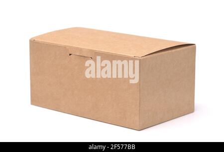 Brown kraft paper box isolated on white Stock Photo