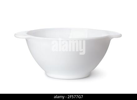 White ceramic soup bowl with handles isolated on white Stock Photo
