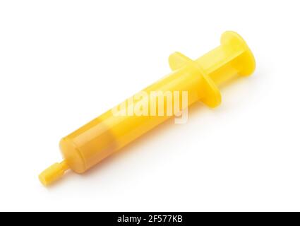 Yellow plastic insecticide gel syringe isolated on white Stock Photo