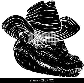 black silhouette of alligator head with hat Stock Vector