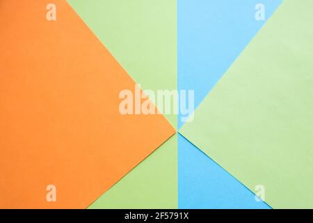 Color papers geometry flat composition background with green, orange and blue tones.New Minimal Flat design. Colorful new Paper modern background Stock Photo