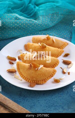 Gujiya - Traditional Indian Food Sweet Dumplings Made during the Holi Festival Stock Photo