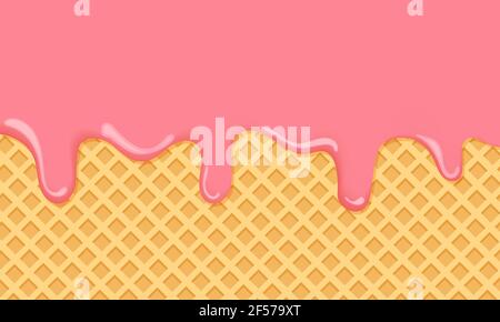 Pink Strawberry Cream Melted on Wafer Background. Vector Illustration Stock Vector