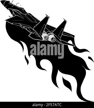 black silhouette of Military fighter jets isolated on background. Vector illustration Stock Vector