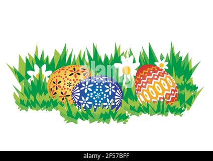Traditional easter eggs on a meadow. Spring time easter design element. Vector available. Stock Vector