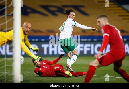 Republic of Ireland's Alan Browne scores their side's first goal of the game during the 2022 FIFA World Cup Qualifying match at the Rajko Mitic Stadium in Belgrade, Serbia. Picture date: Wednesday March 24, 2021. Stock Photo