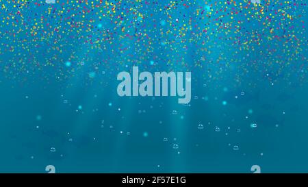 Vector illustration concept of microplastic in the oceans. Small plastic pieces are floating and polluting the water. Ecology conservation Stock Vector