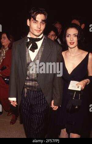 Johnny Depp and Wynona Rider at the 48th Annual Golden Globe Awards