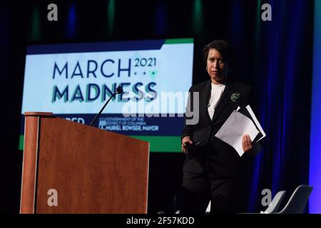 Washington, USA. 24th Mar, 2021. DC Mayor Muriel Bowser deliver remarks about DC HOPE: Housing, Opportunity, Prosperity and Equity during the 7th Annual March Madness today on March 24, 2021 at Walter E. Washington Convention Center in Washington DC, USA. (Photo by Lenin Nolly/Sipa USA) Credit: Sipa USA/Alamy Live News Stock Photo