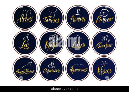 Astrological symbols of the zodiac signs. Astrology,Natal charts, horoscopes Stock Vector