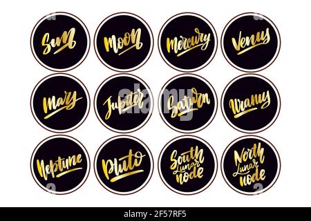 Astrological symbols of planets. These icons are used in astrology, natal maps. Stock Vector