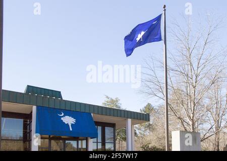 Landrum, South Carolina, USA - February 20. 2021: Exterior of the state of South Carolina Welcome and Visitors Center located on eastbound Interstate Stock Photo