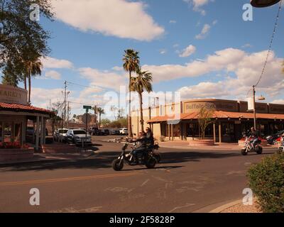 Assorted images of the downtown Scottsdale, Arizona district known as Old Town Scottsdale. Modern high end businesses and dining establishments abound Stock Photo