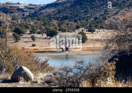 Rocky formation and desert landscape at the Granite Dells, Watson Lake in Prescott Arizona Stock Photo