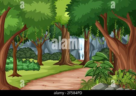 Forest scene with hiking track and many trees Stock Vector Image & Art ...