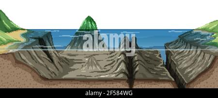 Mariana trench undersea landscape illustration Stock Vector