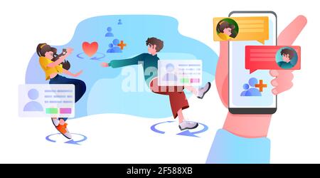 couple in love using dating app man woman chatting during virtual meeting social relationships communication concept Stock Vector