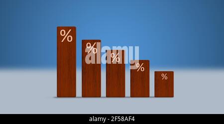 Interest Financial rates and price discounts concept. icon percentage symbol and sign percent in wood block chart bar. horizontal background Stock Photo