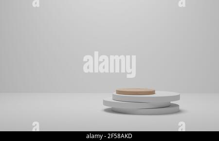 Abstract minimal scene platform. Geometric shape wood podium on white background. 3d rendering Stock Photo