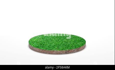 Soil round cross section with green grass field isolated on white ...