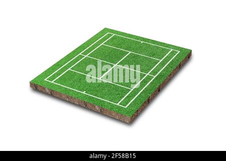 Tennis court isolated on white background. Green grass realistic. 3D rendering Stock Photo