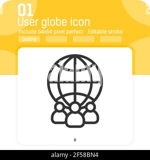 User globe vector icon with flat style isolated on white background. Vector illustration trendy element thin glyph sign icon design for ui, ux, web Stock Vector