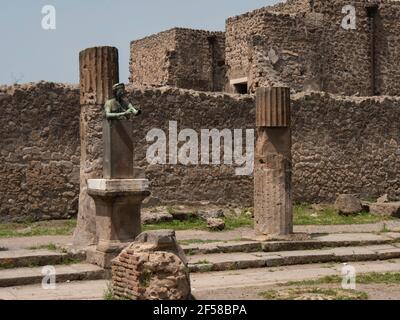 NAPLES, ITALY- JUNE, 13, 2019: a replica bronze diana statue in ruins of temple of apollo at pompeii Stock Photo