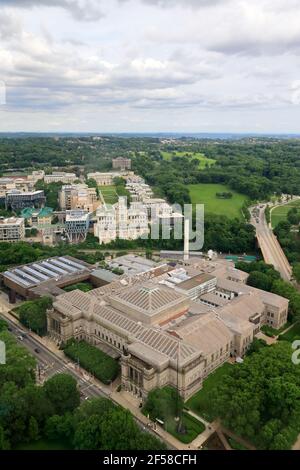 Aerial view of Carnegie Museum of Nature History with Carnegie Museum of Art at left and Carnegie Mellon University in the background.Pittsburgh.PA.USA Stock Photo