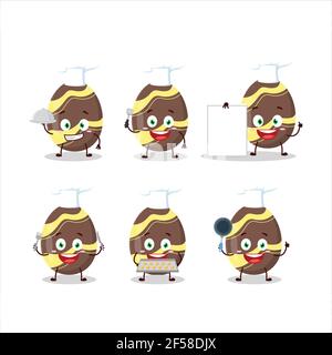 Cartoon character of brown easter egg with various chef emoticons. Vector illustration Stock Vector