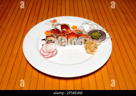 Traditional and authentic Japanese cusine know as a Sushi Roll Stock Photo