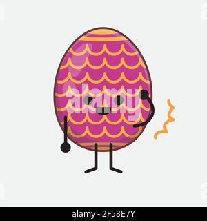 Vector Illustration of Easter Egg Character with cute face, simple hands and leg line art on Isolated Background. Flat cartoon doodle style. Stock Vector